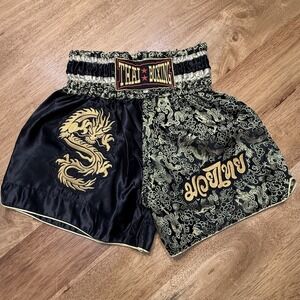 Muay Thai Fight Boxing Shorts Dragon Grappling Fitness Gym Gear Satin Large